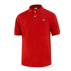 Vêtement Lacoste rouge pour homme, mélange de tricot et de coton, au croisement du tshirt et du pull polo moderne.

